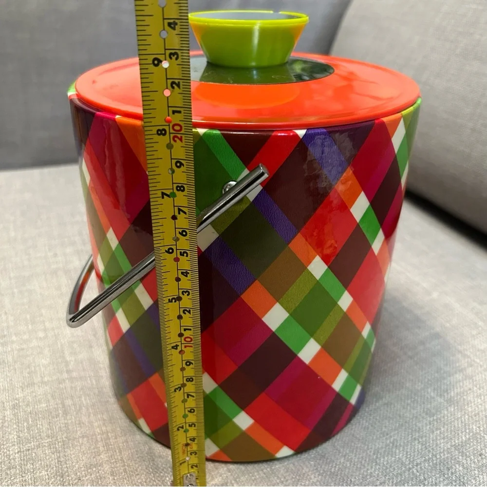 60-70’s Vintage Mod Retro Plaid Vinyl Ice Bucket MCM #10012510